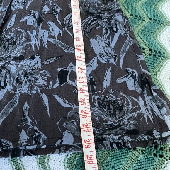 Habitat Button Up Shirt Womens M Blue Gray Floral Blouse Linen Blend - Picture 7 of 7